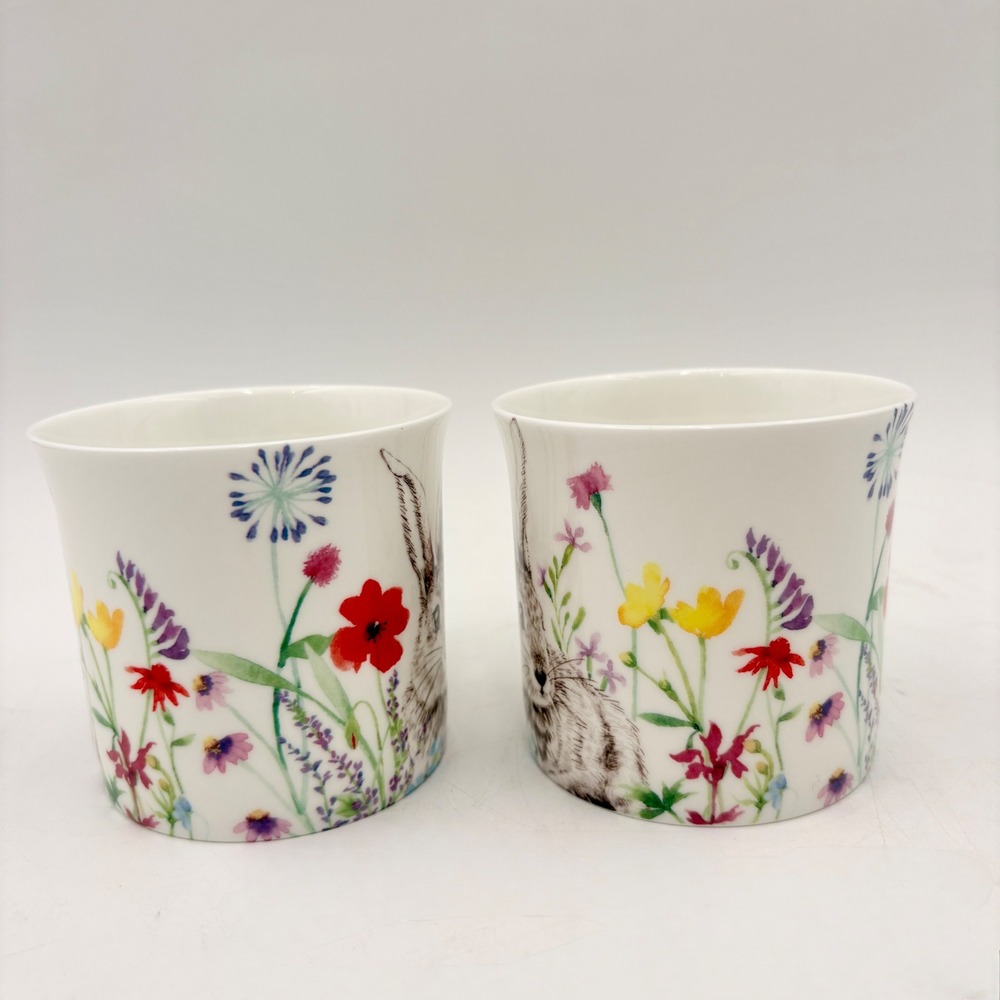 Stechcol Gracie Bone China Rabbit Wildflower Mugs Set of 2 White Floral Easter